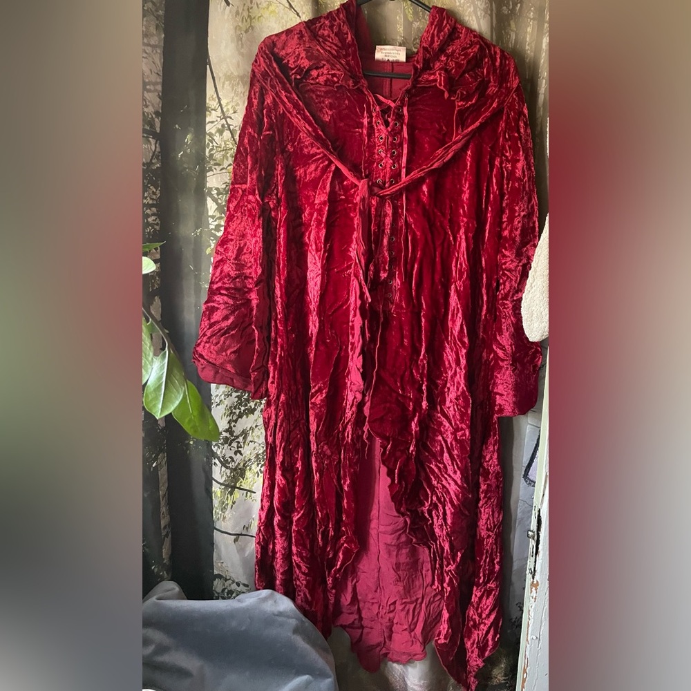 “HOLY CLOTHING” Crushed Red Velvet Hooded Renaissance Medieval Cloak